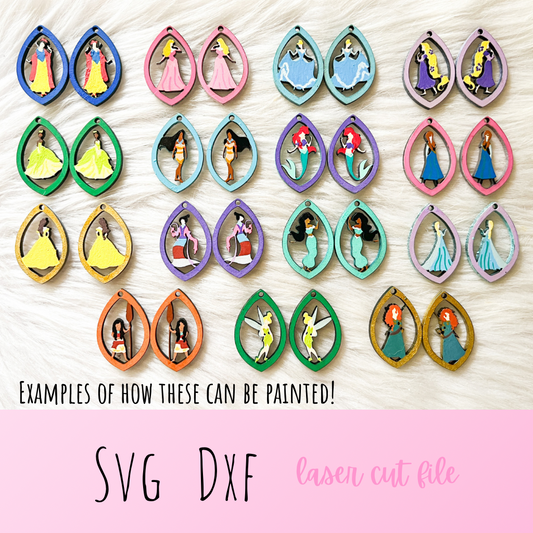 Teardrop Princess Silhouettes Dangle Earrings Bundle SVG