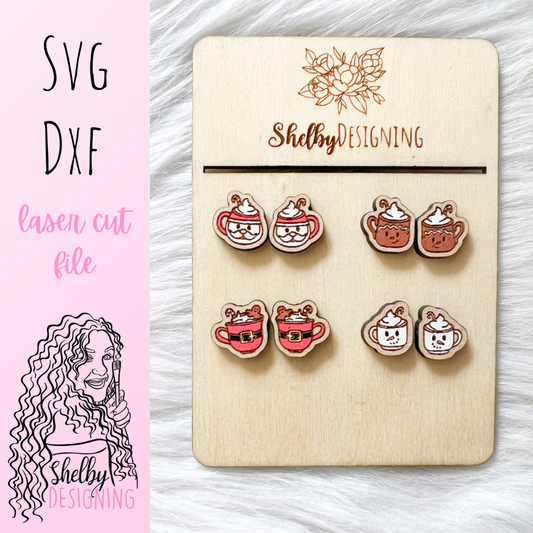 Holiday Christmas Hot Cocoa Stud Earrings Set SVG