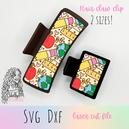 School Teacher Pattern Hair Claw Clip SVG DXF File