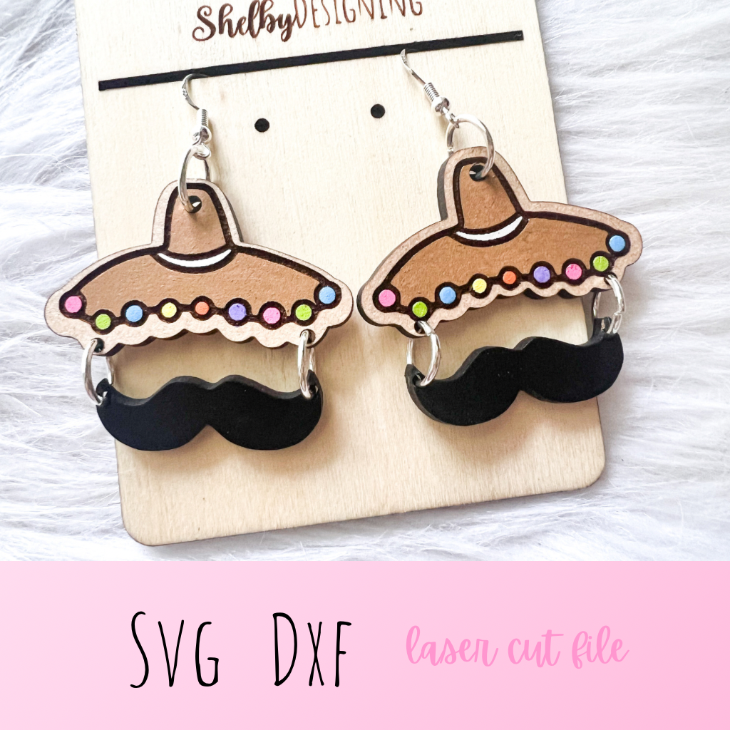 Sombrero & Mustache 2 Piece Dangle Earrings SVG