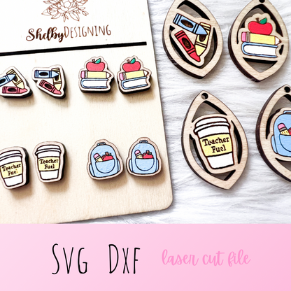 Teacher Back to School Dangle + Stud Earrings Bundle SVG