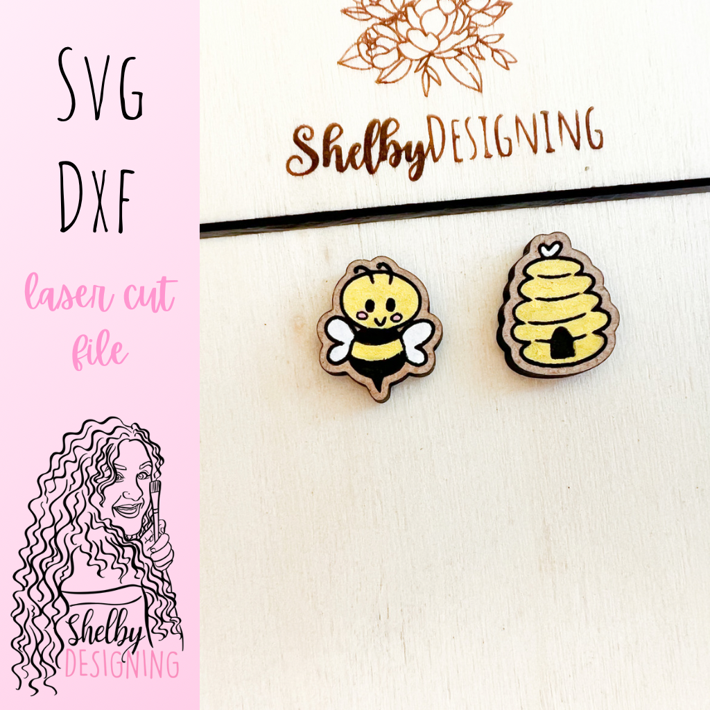 Bumblebee & Hive Stud Earrings SVG