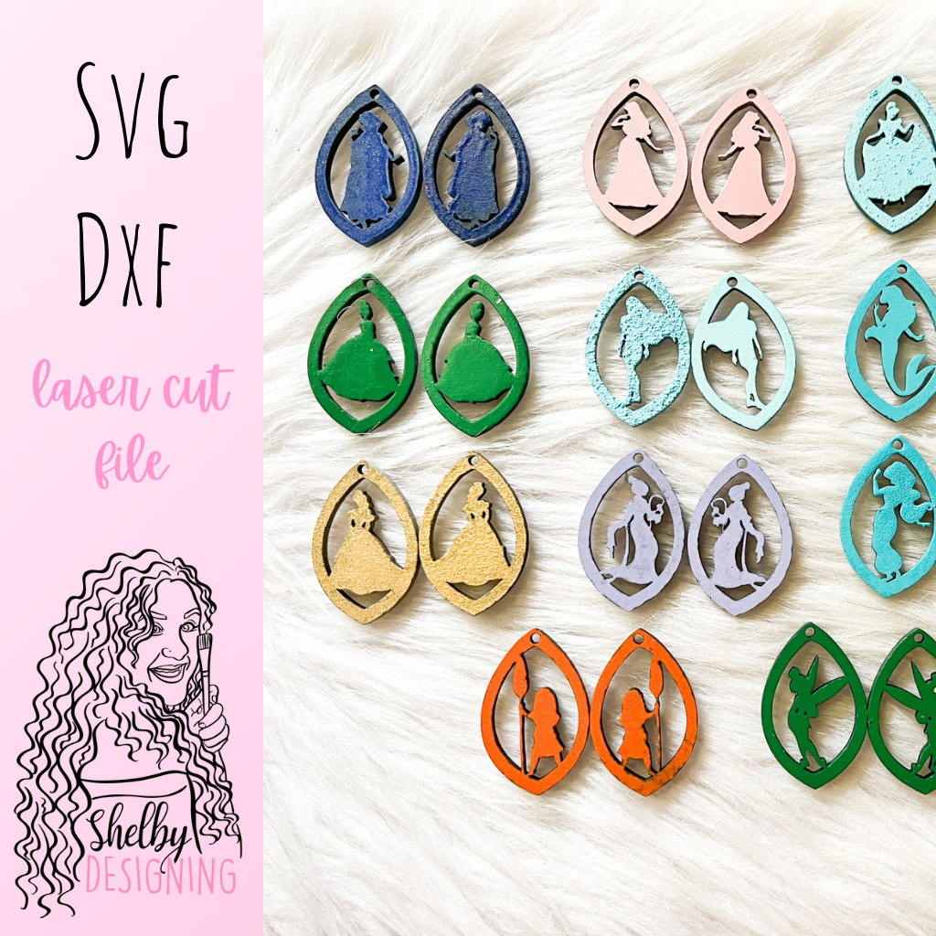 Teardrop Princess Silhouettes Dangle Earrings Bundle SVG