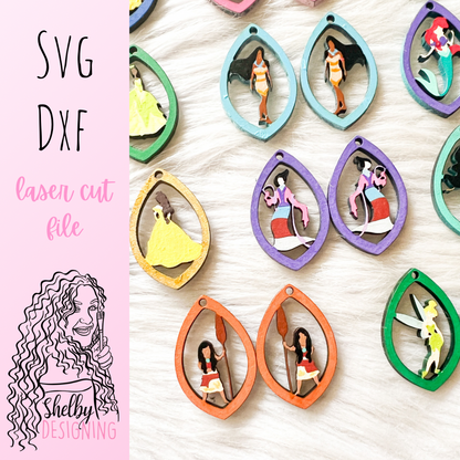 Teardrop Princess Silhouettes Dangle Earrings Bundle SVG