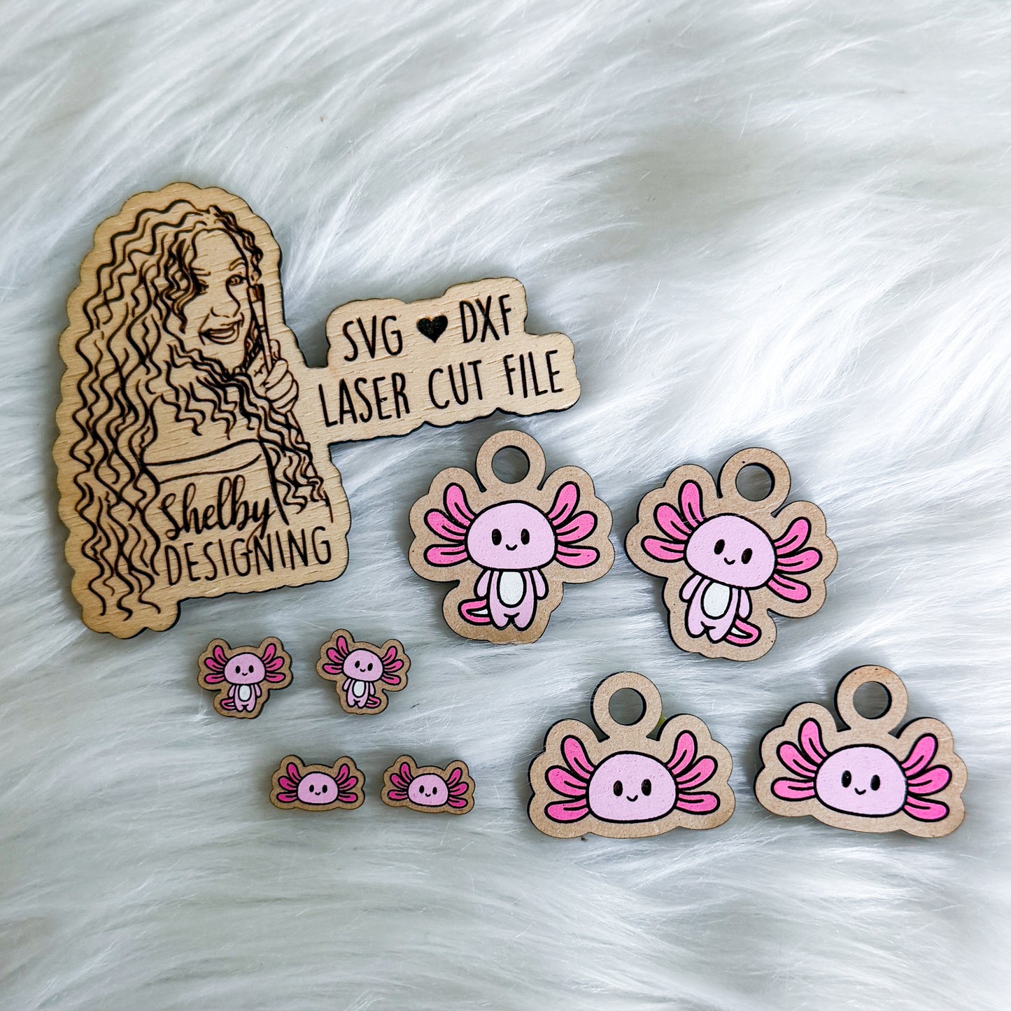 Axolotl Stud + Dangle Earring Combo Duo SVG DXF Laser Cut File
