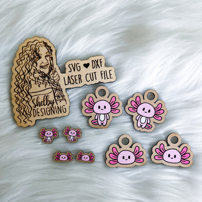 Axolotl Stud + Dangle Earring Combo Duo SVG DXF Laser Cut File