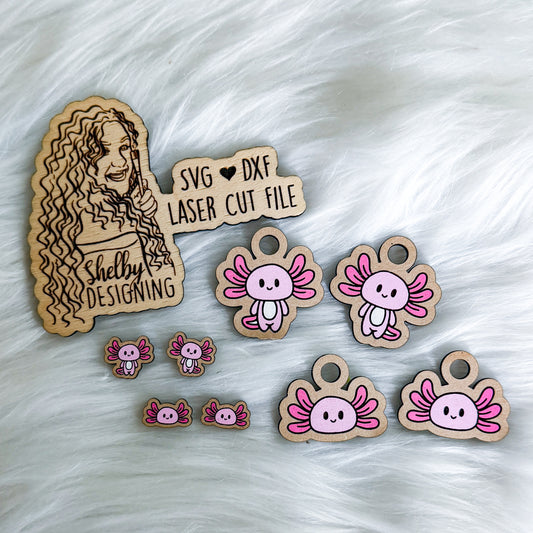Axolotl Stud + Dangle Earring Combo Duo SVG DXF Laser Cut File