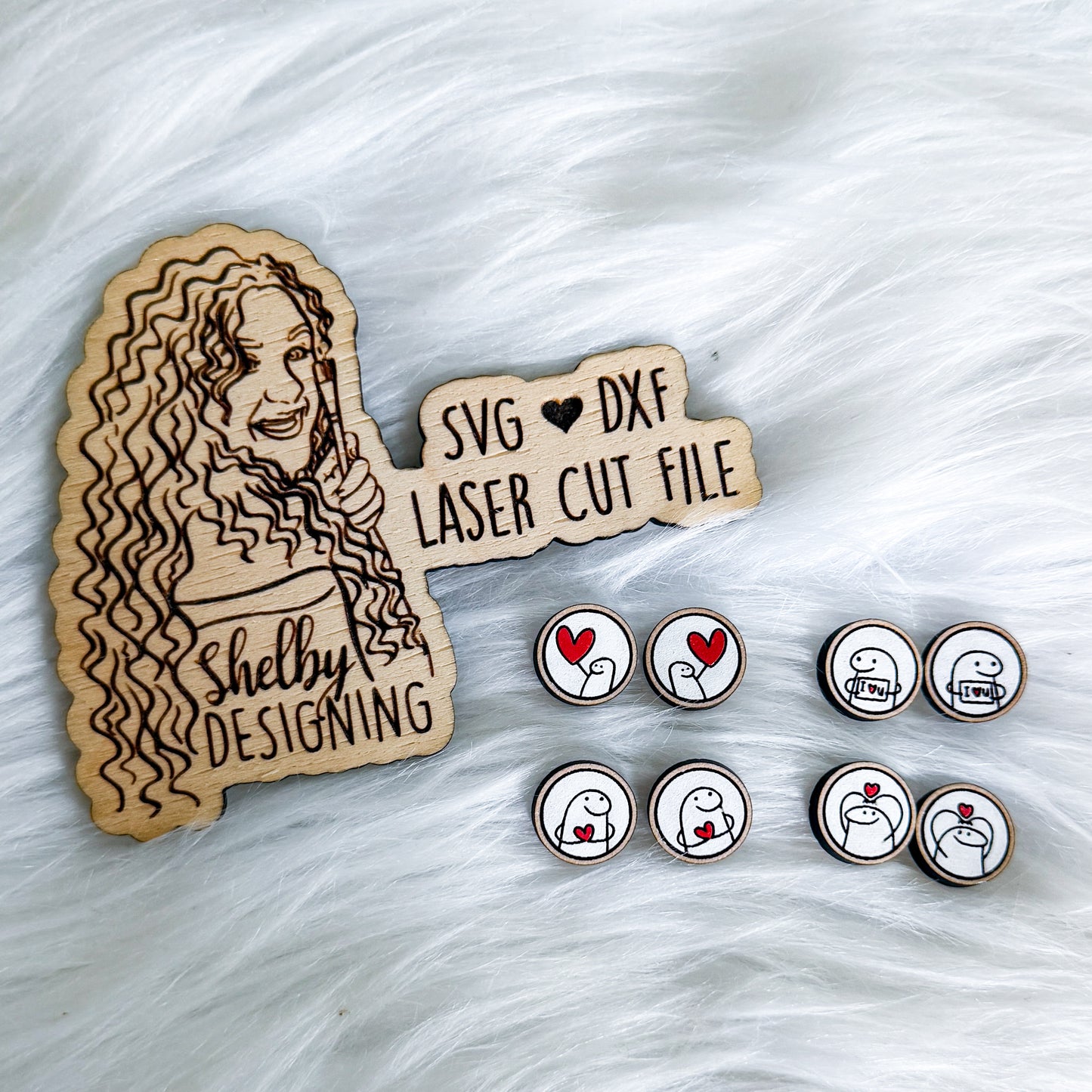 Stick Figure Love Circle Stud Earring Set SVG DXF Laser Cut File