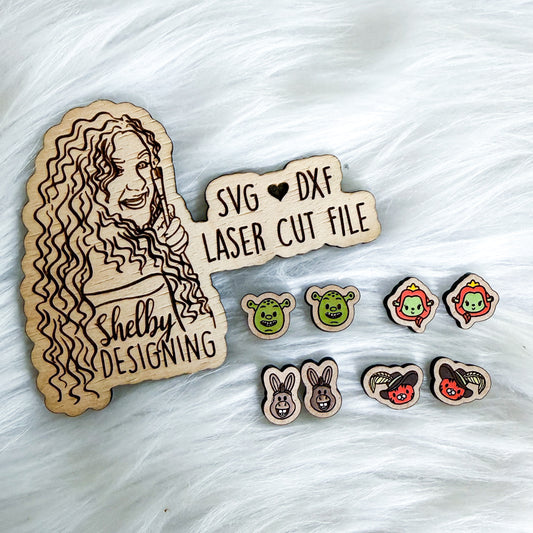 Shrek Stud Earring Set SVG DXF Laser Cut File