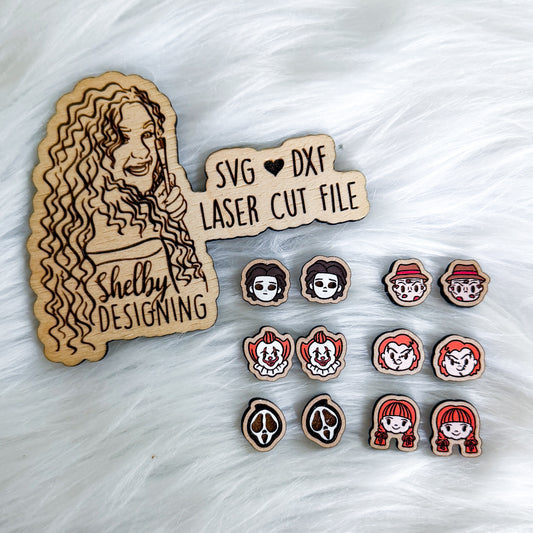 Chibi Horror Movie Icon Stud Earrings Bundle SVG DXF Laser Cut File