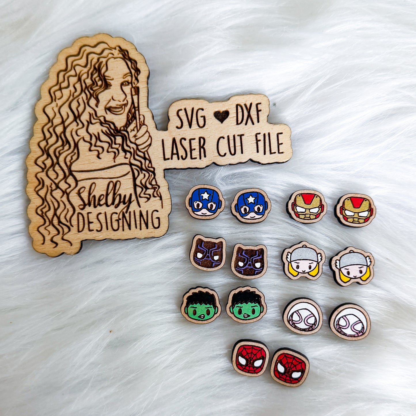 Chibi Superhero Marvel Stud Earrings Bundle SVG DXF Laser Cut File