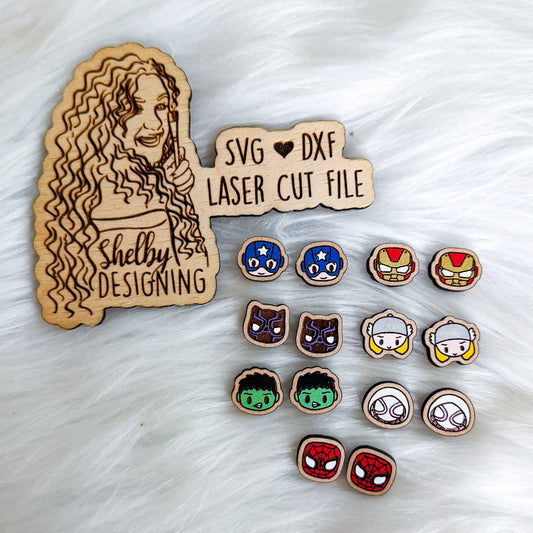 Chibi Superhero Marvel Stud Earrings Bundle SVG DXF Laser Cut File