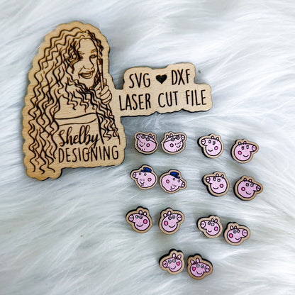 Peppa Pig Stud Earrings Bundle SVG DXF Laser Cut File