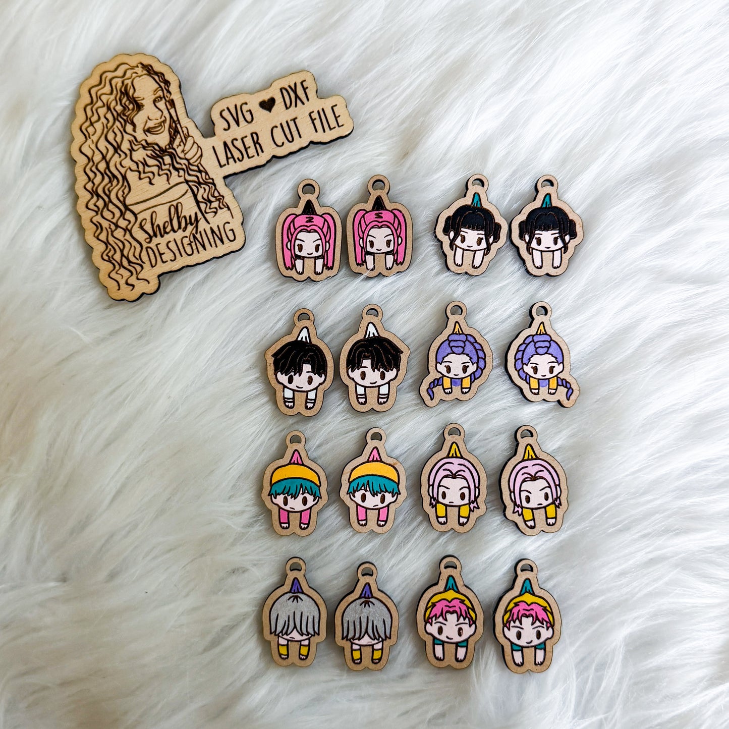 Hanging Kpop Demon Hunter Dangle Earrings Bundle SVG DXF Laser Cut File