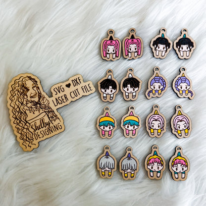 Hanging Kpop Demon Hunter Dangle Earrings Bundle SVG DXF Laser Cut File