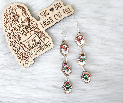 Hanging Snowmen 3 Piece Dangle Earrings SVG