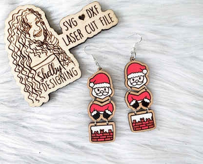 Santa Chimney 3 Piece Dangle Earrings SVG