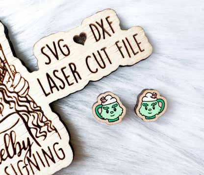 Hot Cocoa Grinch Stud Earring SVG