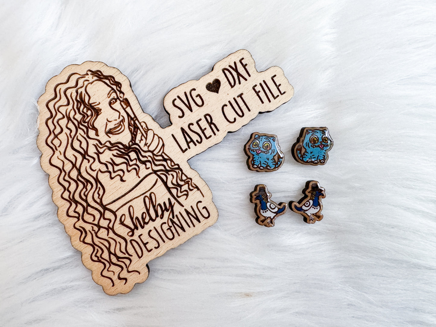 Derpy Tiger & Sussy the Bird Stud Earring Duo SVG DXF Laser Cut File