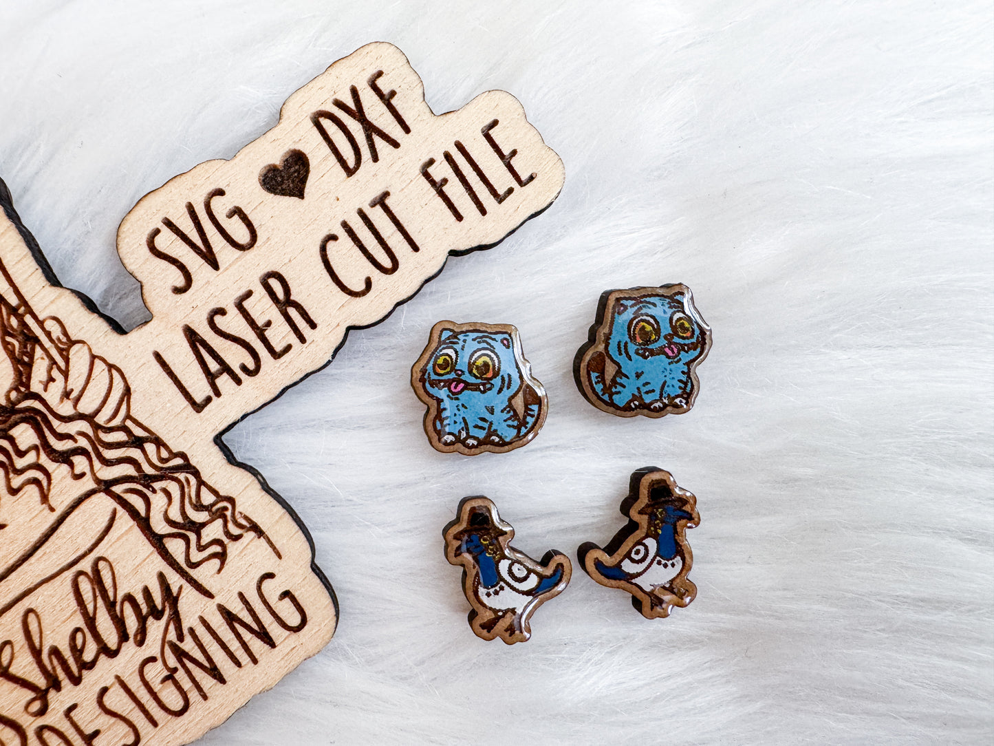 Derpy Tiger & Sussy the Bird Stud Earring Duo SVG DXF Laser Cut File