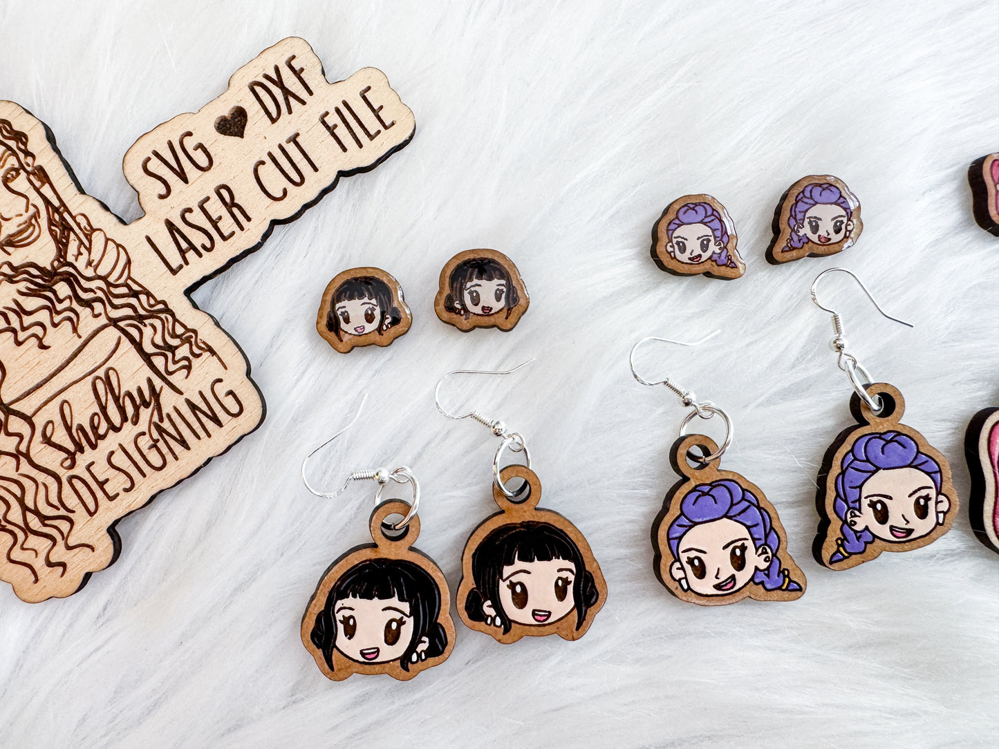 Huntrix Rumi, Mira & Zoey Character Stud + Dangle Earring Trio | SVG DXF Laser Cut File