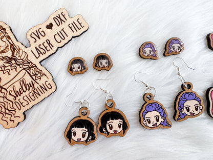 Huntrix Rumi, Mira & Zoey Character Stud + Dangle Earring Trio | SVG DXF Laser Cut File