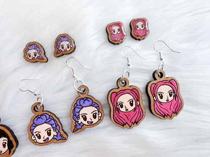 Huntrix Rumi, Mira & Zoey Character Stud + Dangle Earring Trio | SVG DXF Laser Cut File