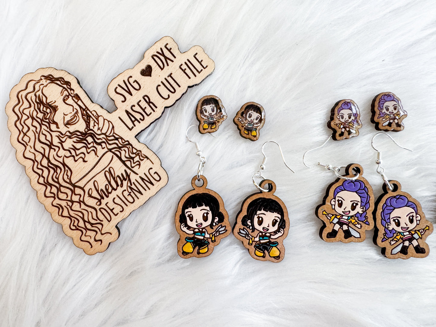 Huntrix Rumi, Mira & Zoey Chibi Stud + Dangle Earring Trio | SVG DXF Laser Cut File