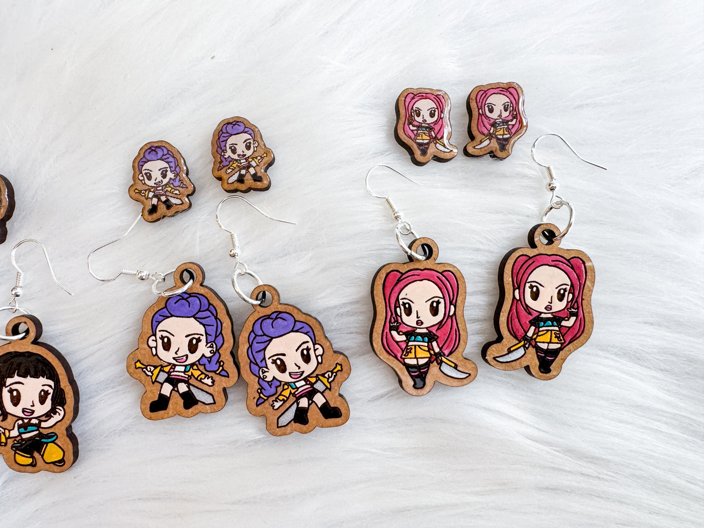 Huntrix Rumi, Mira & Zoey Chibi Stud + Dangle Earring Trio | SVG DXF Laser Cut File