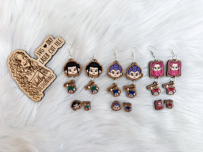 Huntrix Chibi Head + Cup Dangle & Stud Earring Trio | Rumi, Mira & Zoey | SVG DXF Laser Cut File