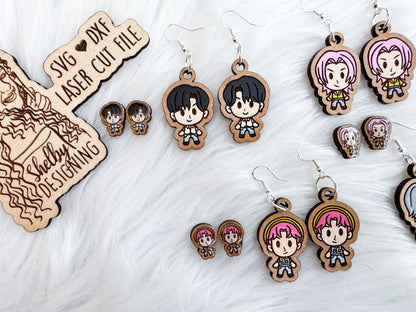 Saja Boys Chibi Character Stud + Dangle Earring Set | SVG DXF Laser Cut File