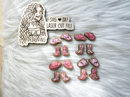 Cute Cowgirl Boots n Hats Stud Earrings Bundle SVG