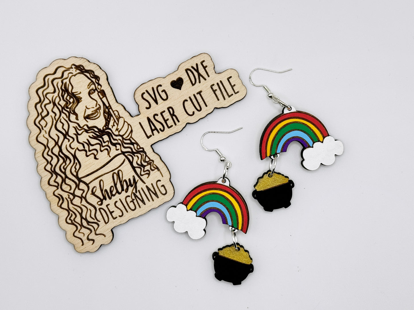 2 Piece Rainbow & Pot of Gold Dangle Earrings SVG