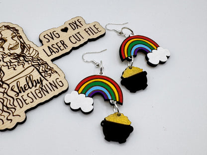 2 Piece Rainbow & Pot of Gold Dangle Earrings SVG