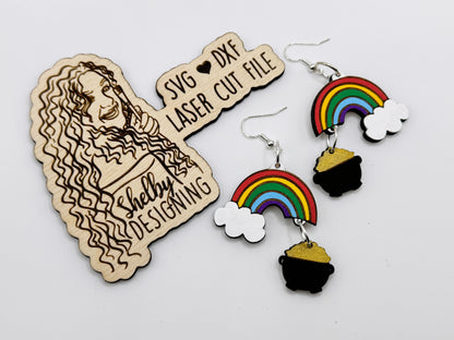 2 Piece Rainbow & Pot of Gold Dangle Earrings SVG