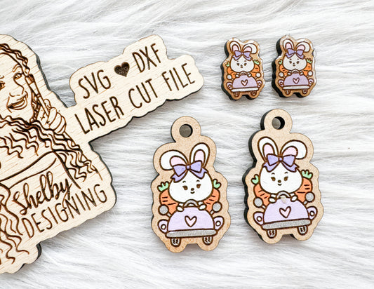 Girl Bunny Cute Car Stud/Dangle Earrings SVG