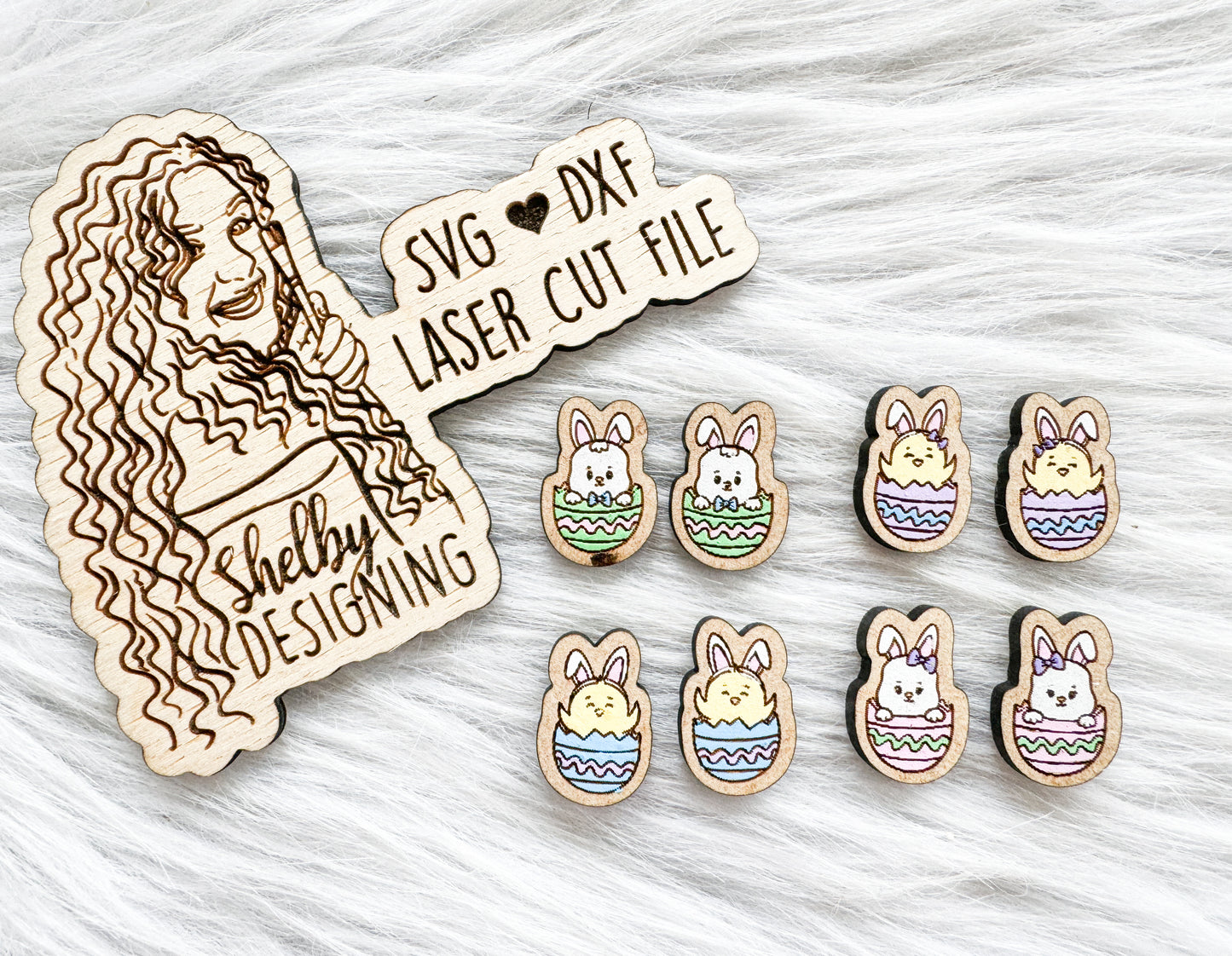 Cute Bunny & Chick Easter Egg Stud Earrings Set SVG
