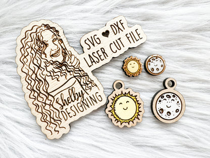 Kawaii Sun & Moon Stud/Dangle Earrings Combo SVG