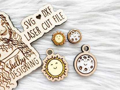 Kawaii Sun & Moon Stud/Dangle Earrings Combo SVG