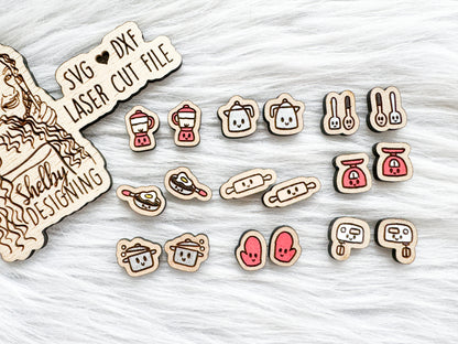 Kawaii Kitchen Baker/Chef Stud Earring Bundle SVG