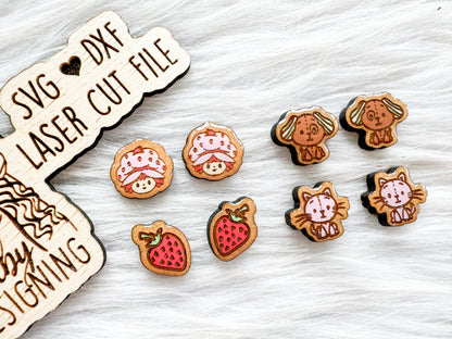 Cartoon Strawberry Shortcake Stud Earring Set SVG