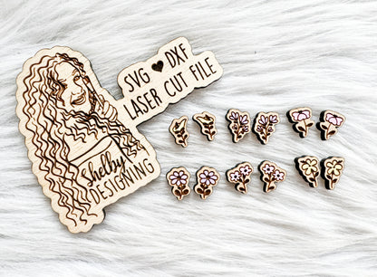 Simply Minimalistic Flower Stud Earrings Bundle SVG