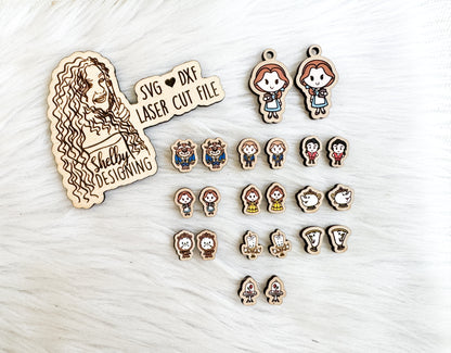 Beauty & The Beast Stud AND Dangle Earring Bundle SVG