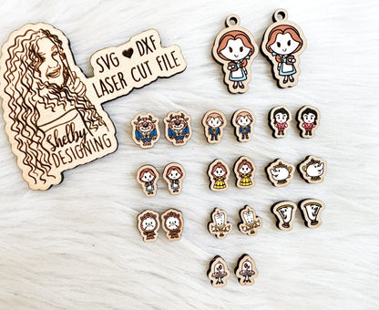 Beauty & The Beast Stud AND Dangle Earring Bundle SVG