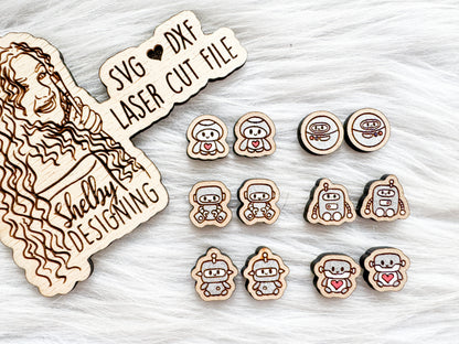 Cute Baby Robots Stud Earring Bundle SVG