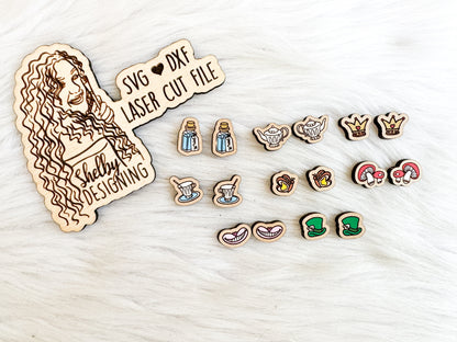 Alice In Wonderland Inspired Stud Earring Bundle SVG
