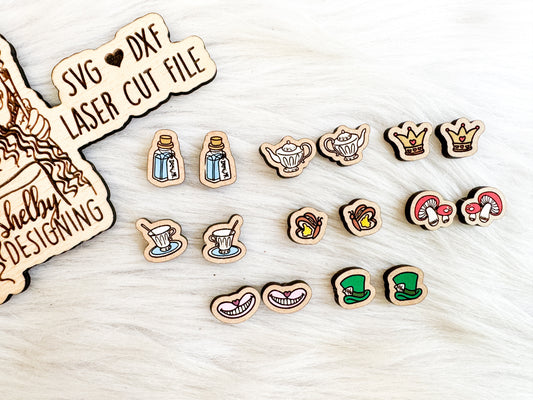 Alice In Wonderland Inspired Stud Earring Bundle SVG