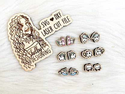 Cute Kawaii Teeth Dental Care Stud Earrings Bundle SVG