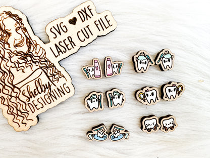 Cute Kawaii Teeth Dental Care Stud Earrings Bundle SVG