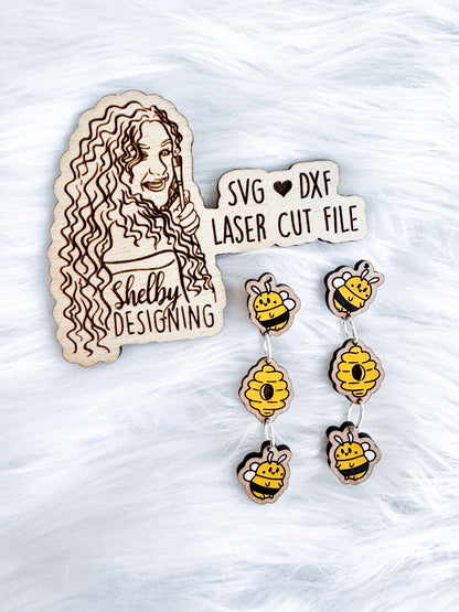Bumblebee 3 Piece Dangle Earrings SVG DXF Digital File